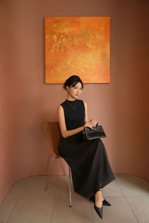 Sixdo Black Organza Flared Skirt